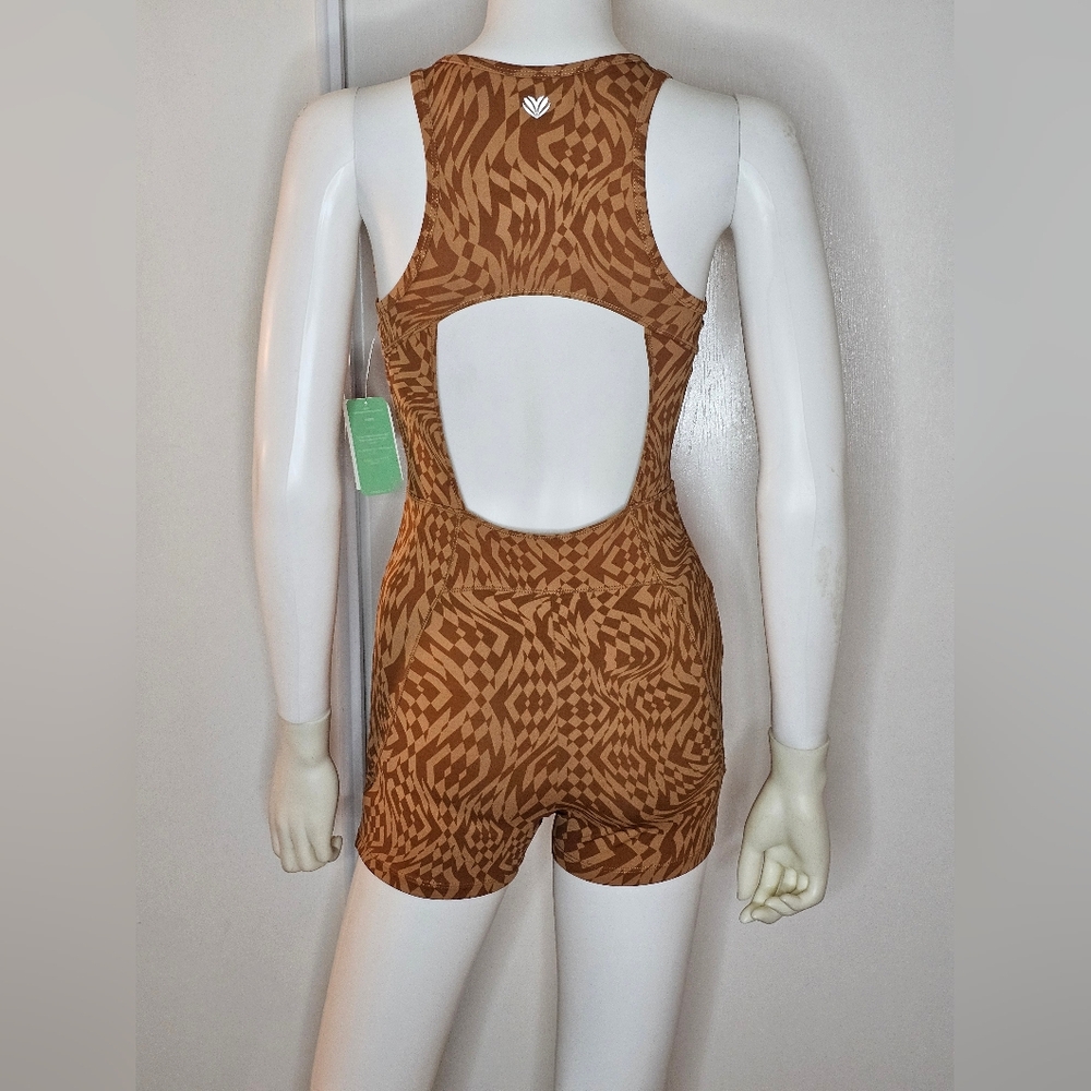 NWT Forever 21 Brown Geometric Cutout Back Zip-Up Activewear Romper Size S